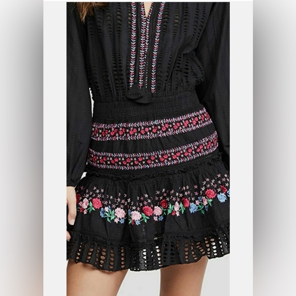 MISA Los Angeles Manuela Embroidered Mini Dress - size small - black/pink/blue - Picture 7 of 13